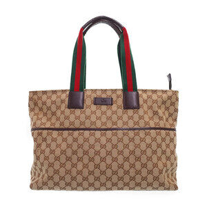 GUCCI Mothers GG Canvas Web Handle Diaper Tote Bag Brown